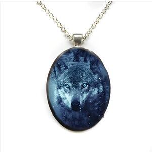 Animal Totem Faith Wolf Head Round Pendant Necklace Unisex Celtic Punk